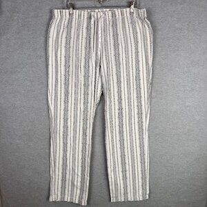 Old Navy Women's L Tall 100% Cotton Poplin Sleep Lounge Pants Grey White Stripe